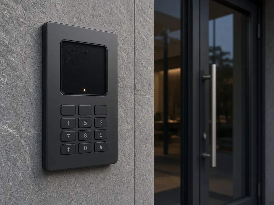 Teclado de control de accesos junto a una puerta