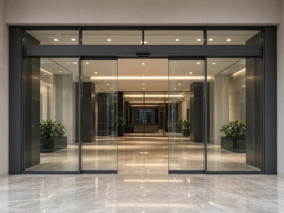 Puerta corredera automática de cristal